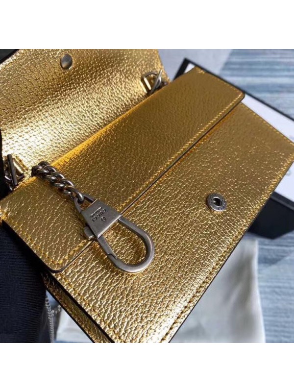 Dionysus super mini bag in gold lamé leather