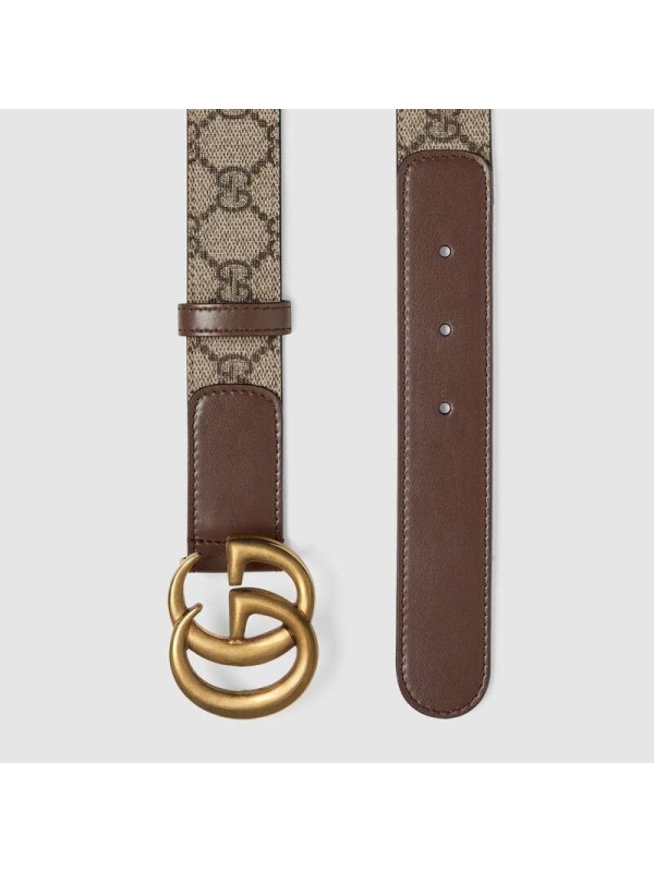GG Beige/ebony GG Supreme and brown leather belt with Double G buckle